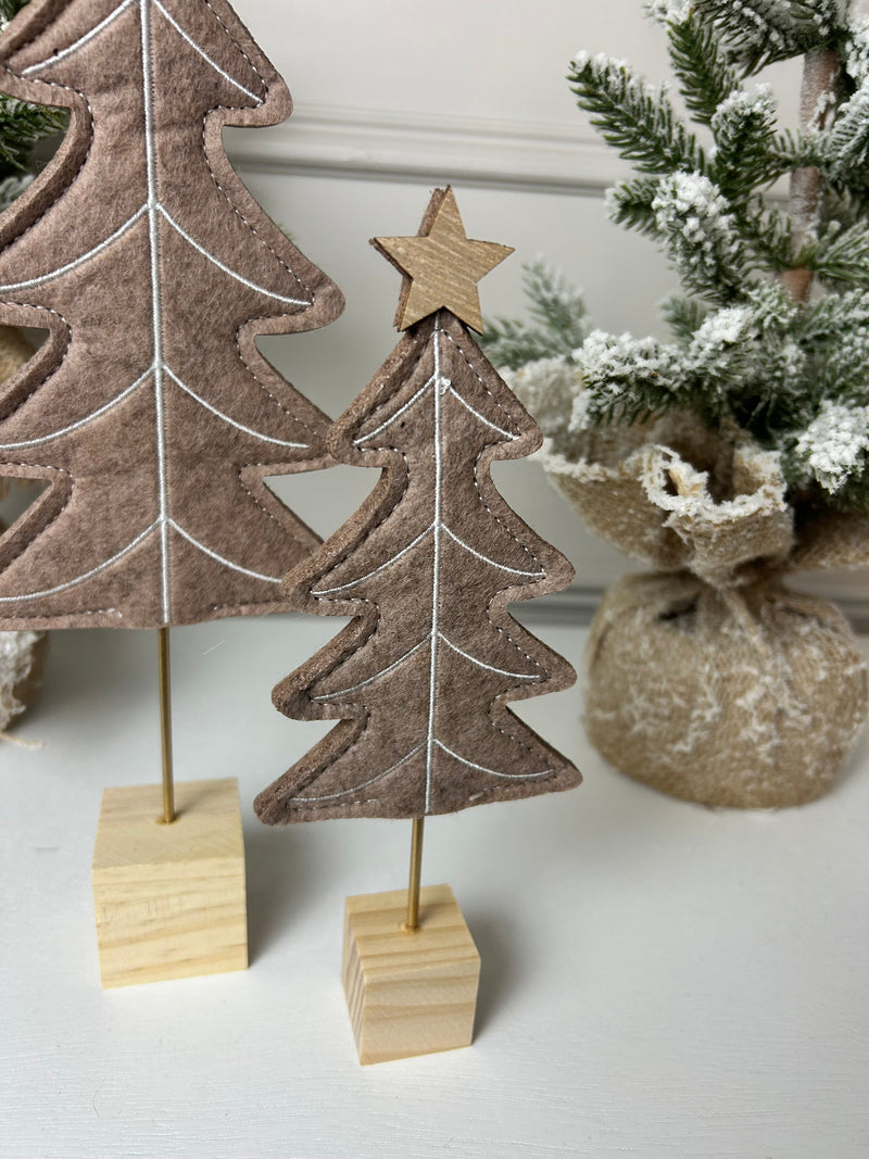 Natural Felt Christmas Tree With Star on Wood Base 2 Sizes