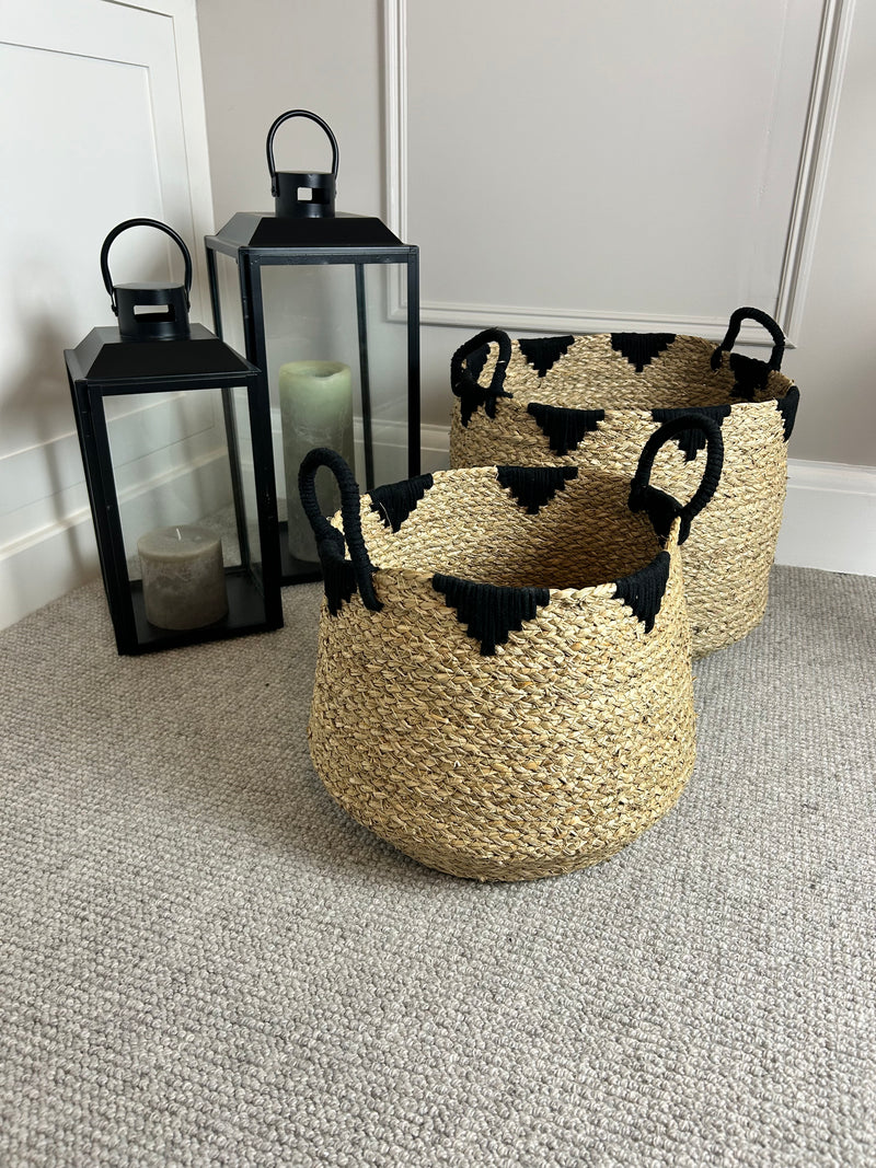 Natural black seagrass handle basket 2 sizes