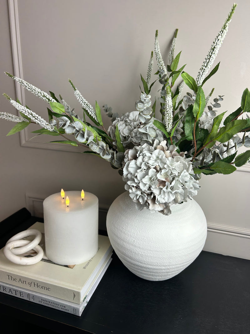 Bouquet arrangement 4 grey/taupe hydrangeas white Veronica eucalyptus bunch