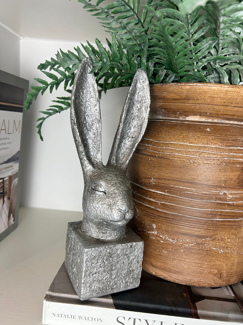 Stone hare rabbit head on stand