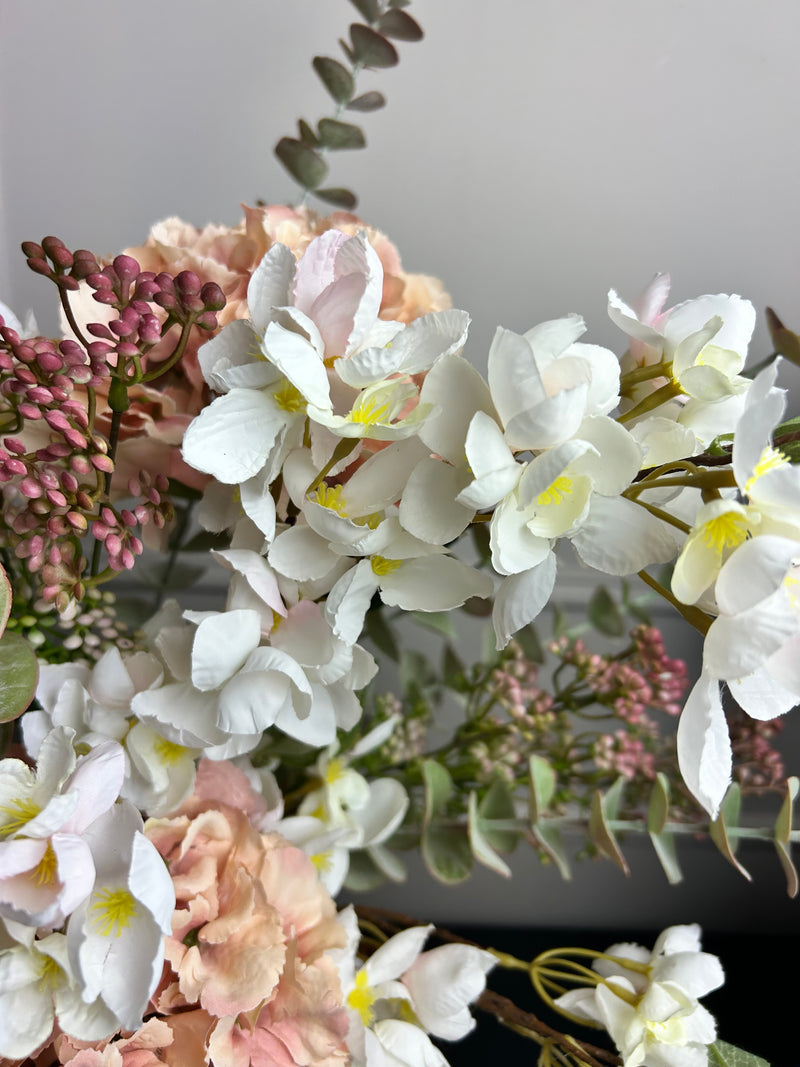 Silk orchard blossom branch white pink multi stem 64cm