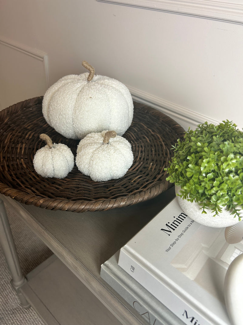 Set of two white Boucle pumpkins