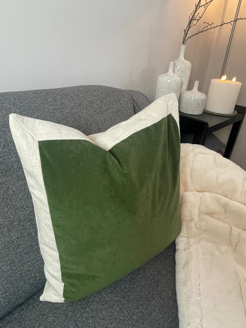 Auden green linen velvet cushion 50cm