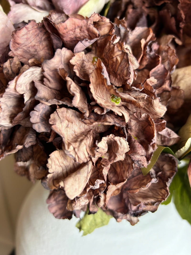 Mocha real feel ruffled hydrangea stem 52cm