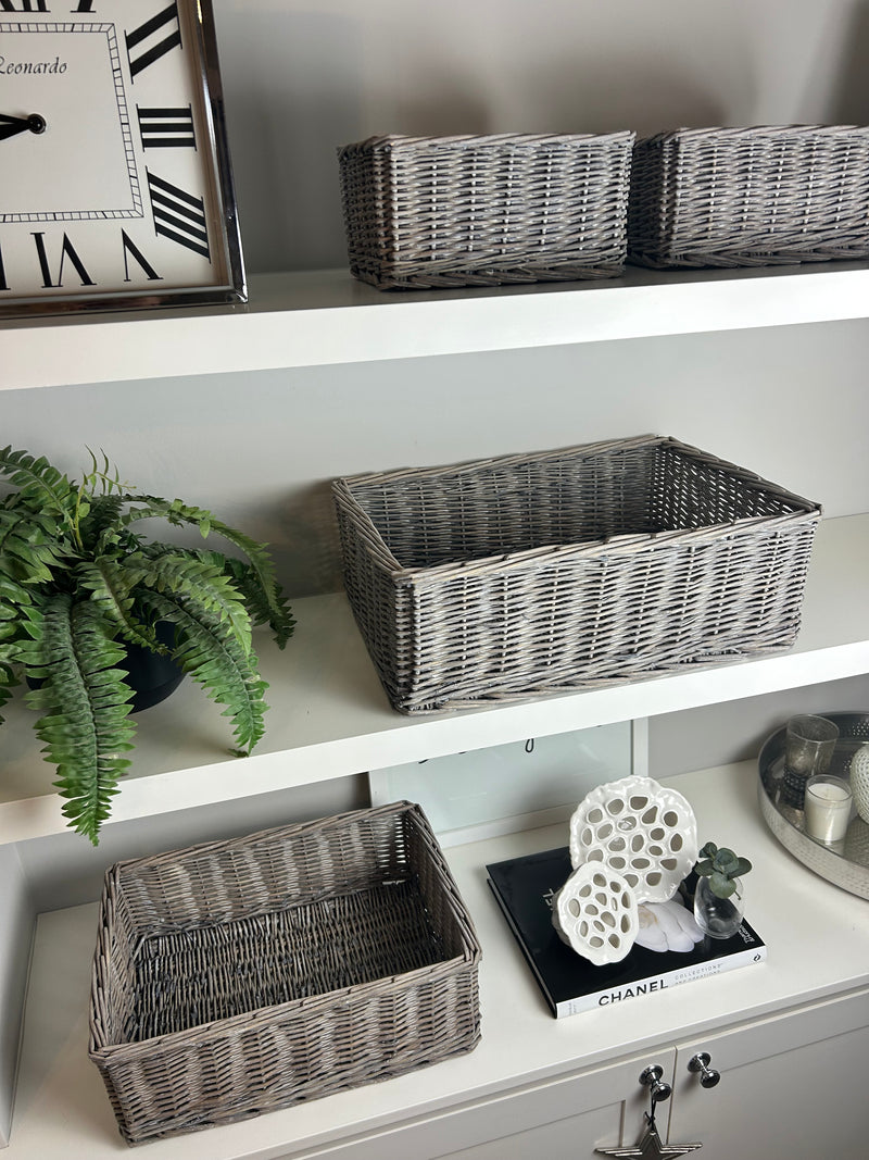 Grey wash wicker woven baskets 3 sizes