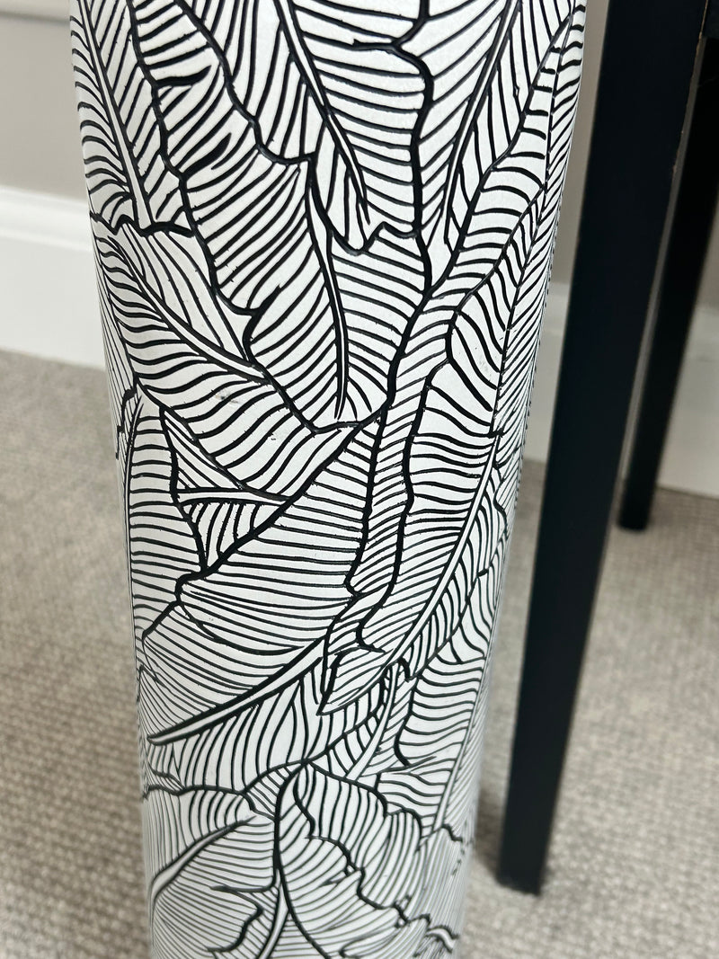 Black white leaf detail embossed tall vase 60cm