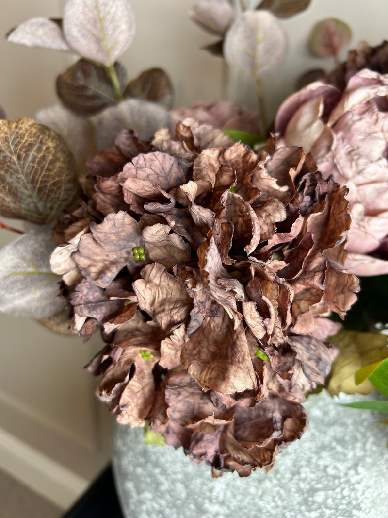 Mocha real feel ruffled hydrangea stem 52cm