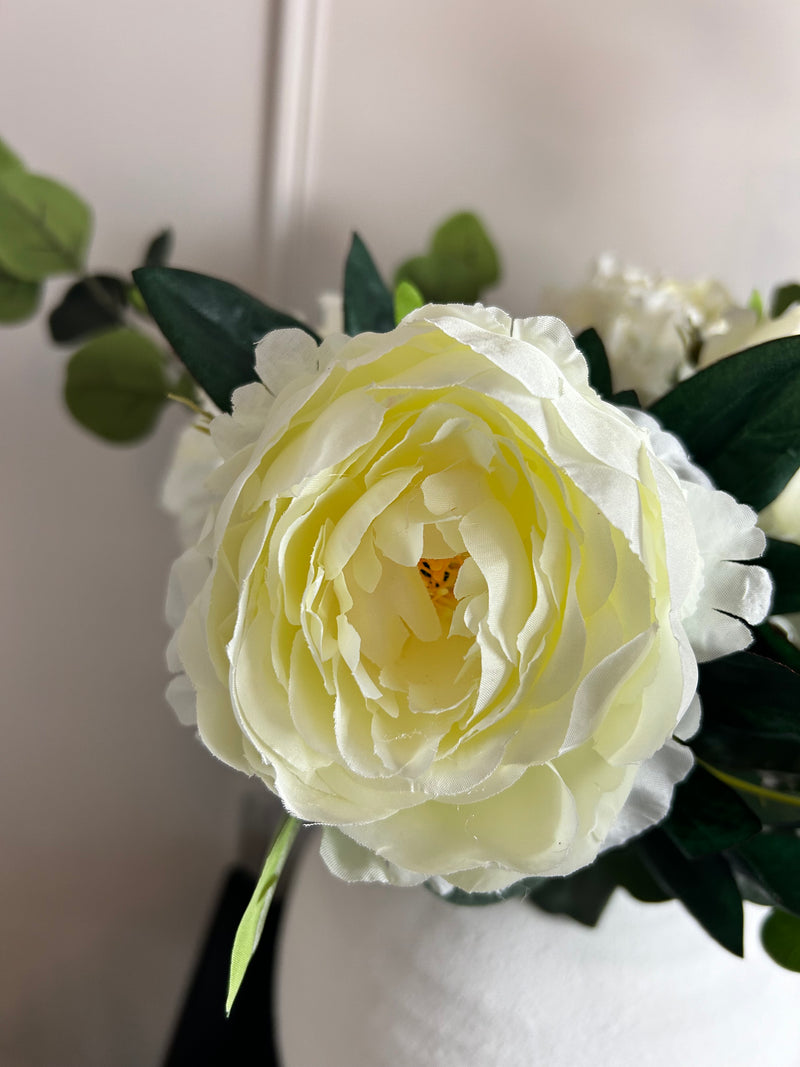 Cream Off White leafy Peony Stem