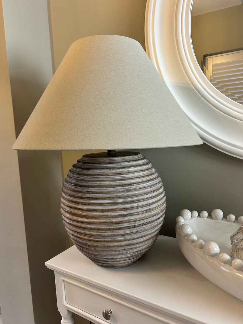 Washed wood ribbed lamp linen shade