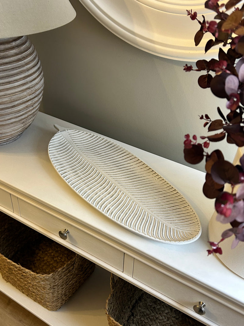 Extra Large white decorative leaf tray bowl plate dish