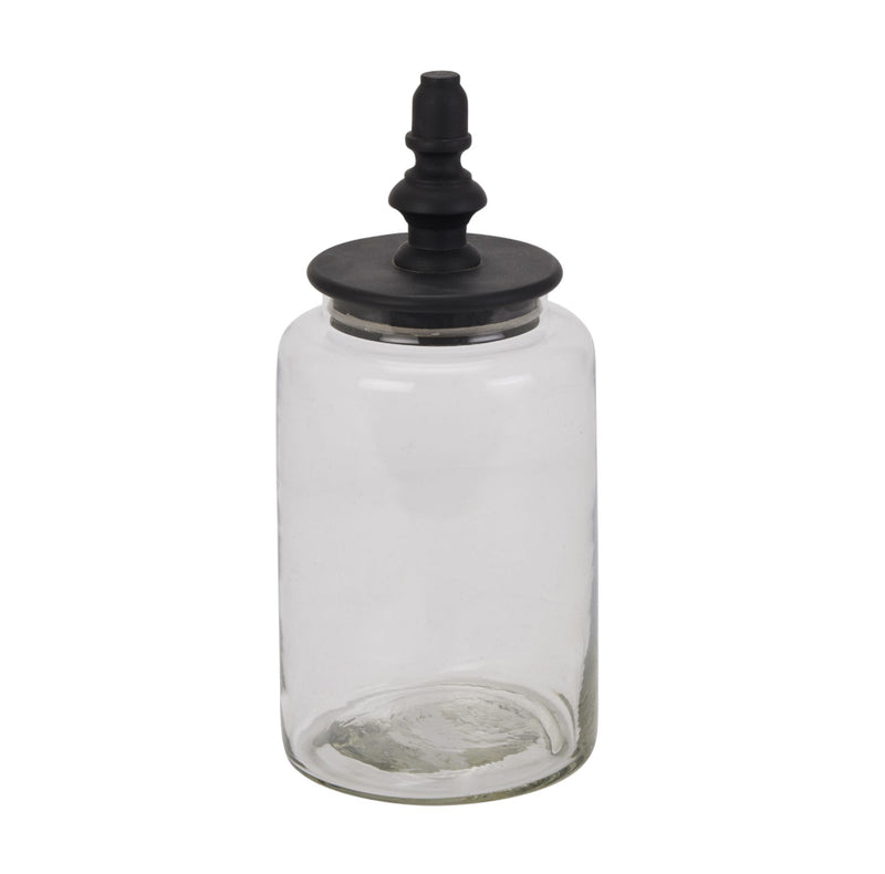 Glass jar with finial black lid