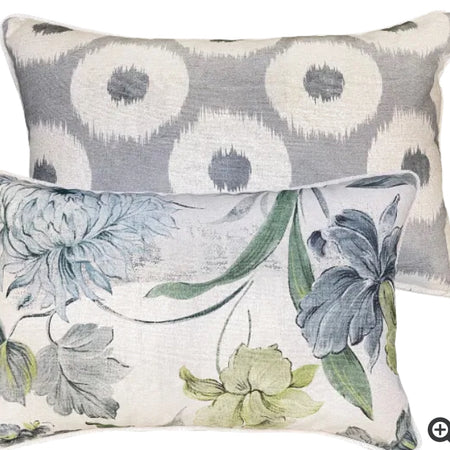 Reversible Oblong Cushion luxury floral piped 30cm x 45cm