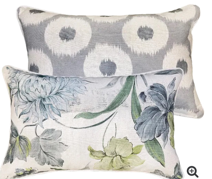 Reversible Oblong Cushion luxury floral piped 30cm x 45cm