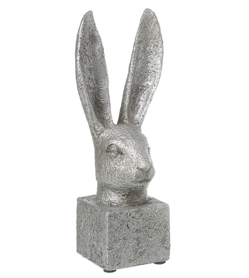 Stone hare rabbit head on stand