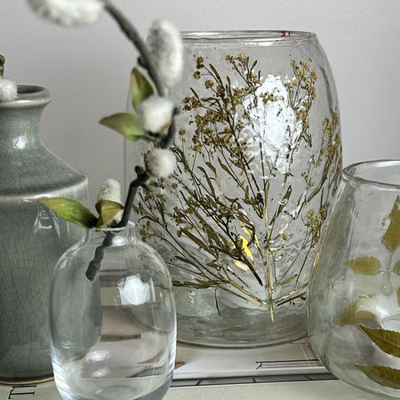 Dried flower candle holder recycled glass 17cm