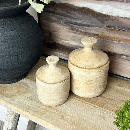 Taupe clay lidded jar pot 2 sizes