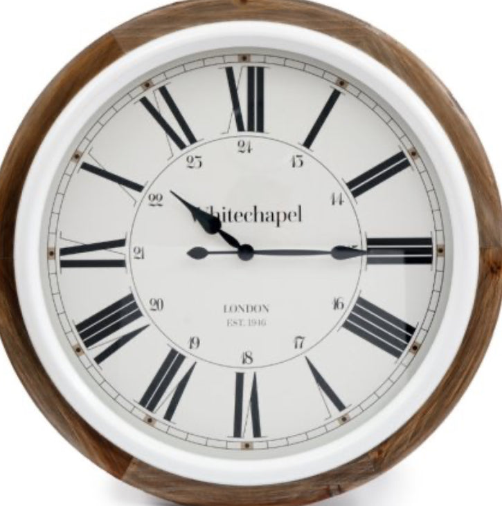 Round Wood and White Clock 68cm