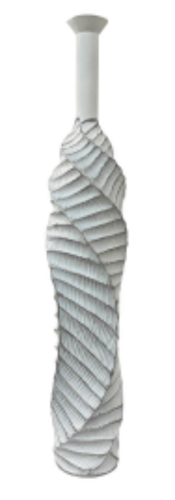 Twisted wave white silver tall slim vase 75cm