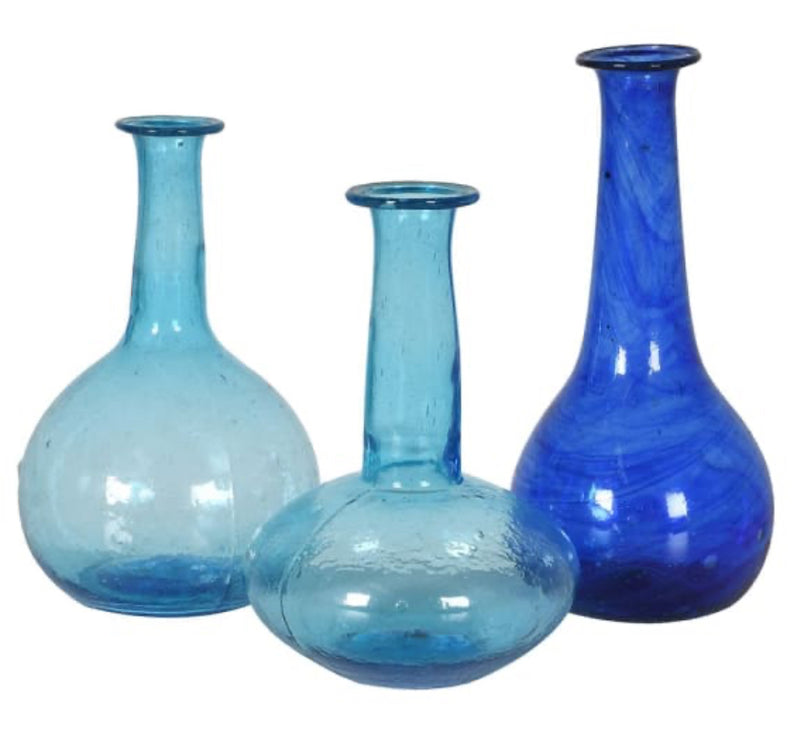 Set of 3 handmade glass bottles bud vases