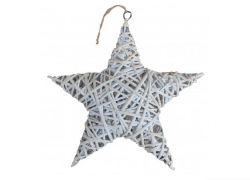 White wash wicker willow hanging star solid 40cm