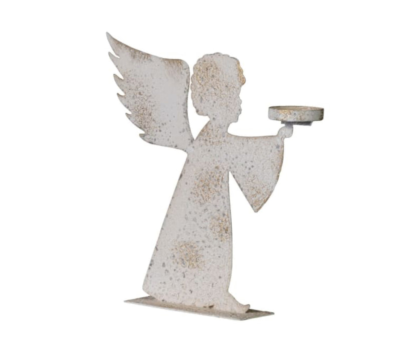 Tall rustic metal angel candle holder 28cm