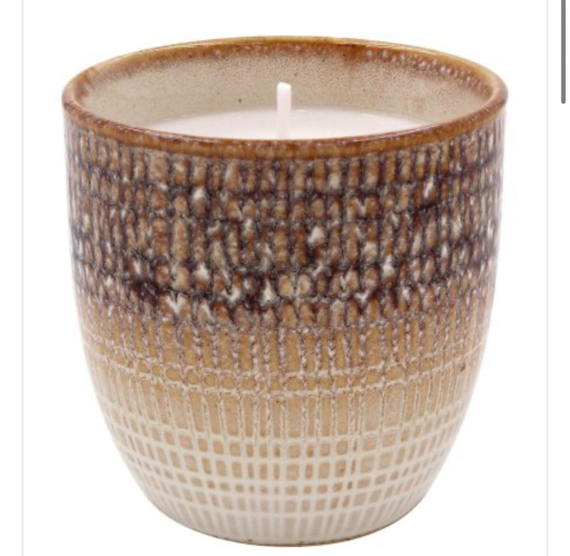 Brown filled ceramic candle