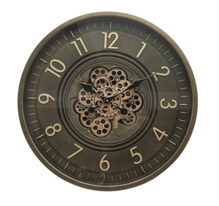 Store seconds Large chunky brown bronze cogs clock 66cm