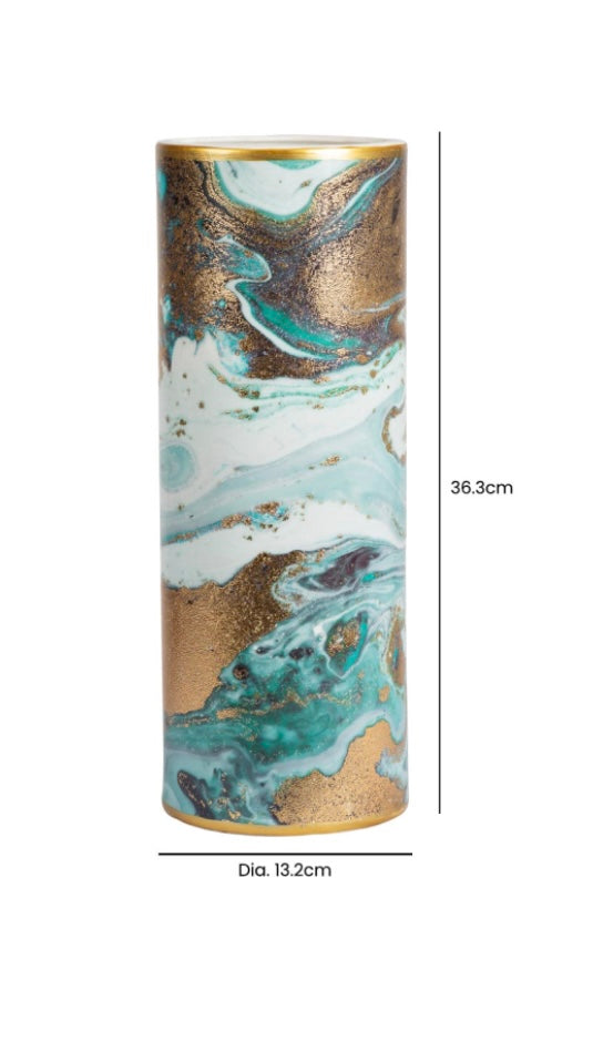 Blue turquoise White Gold Abstract Tall vase 2 Sizes