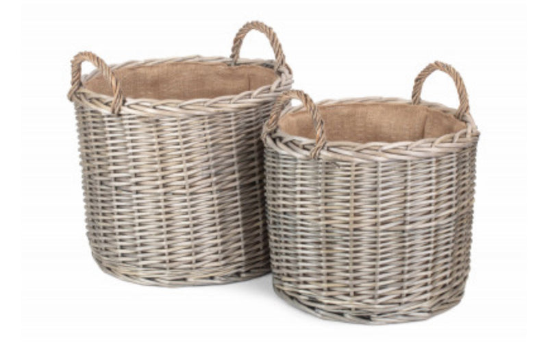 Washed finish Straight sided handled lined basket 2 sizes