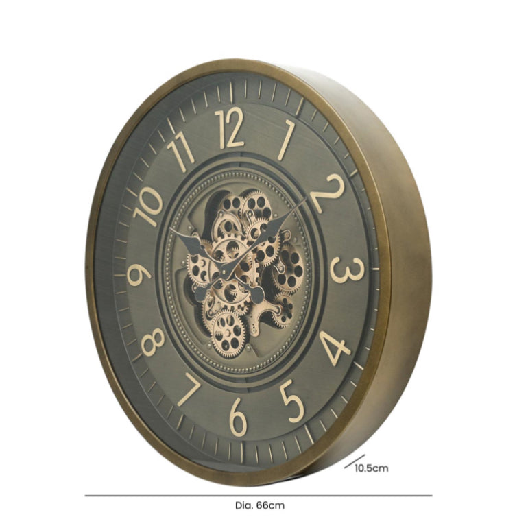 Store seconds Large chunky brown bronze cogs clock 66cm