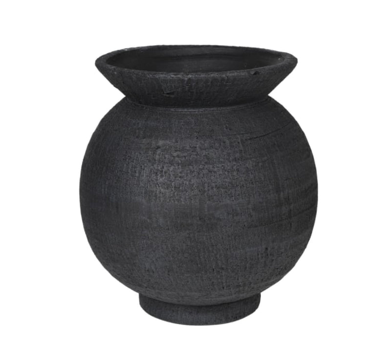 Black terracotta round vase