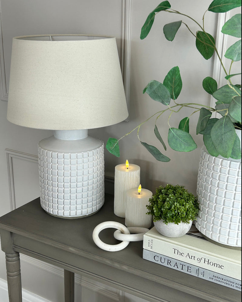 Oblong stone white lamp with shade