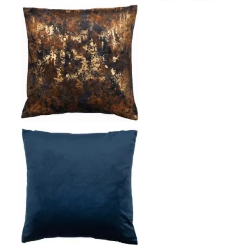 Brazen Blue gold bronze metallic textured luxury feather filled cushion