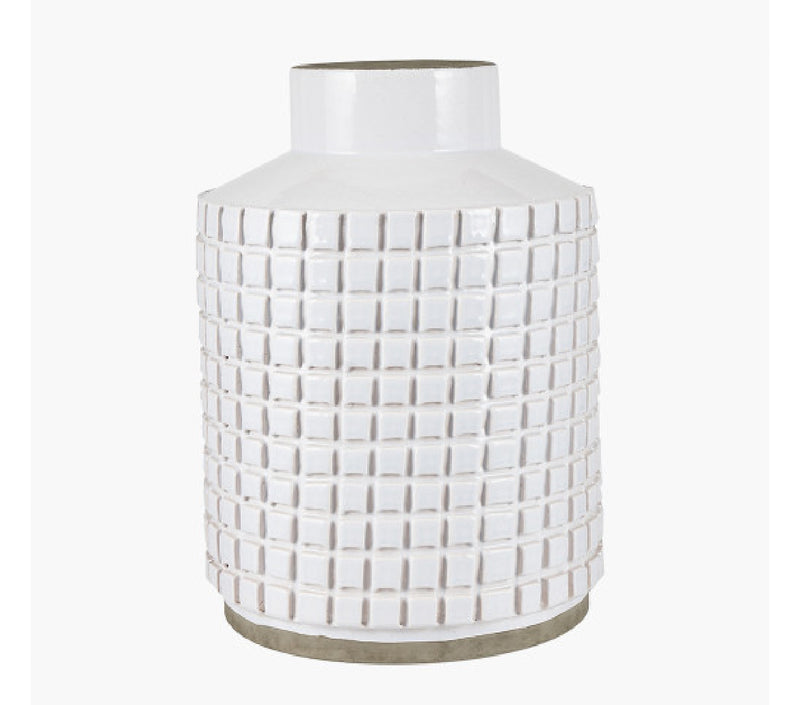 Stone grid print chunky white vase