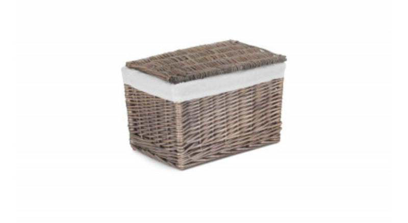 Lidded lined rectangular basket