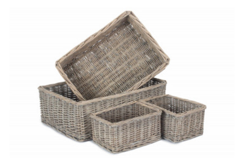 Grey wash wicker woven baskets 3 sizes