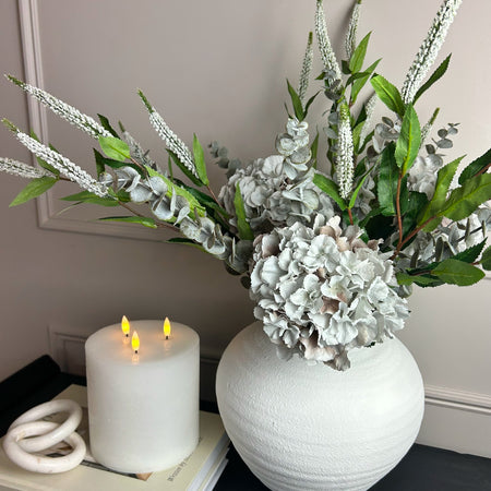 Bouquet arrangement 4 grey/taupe hydrangeas white Veronica eucalyptus bunch