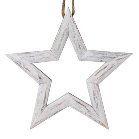 Large wooden hanging star white 32cm