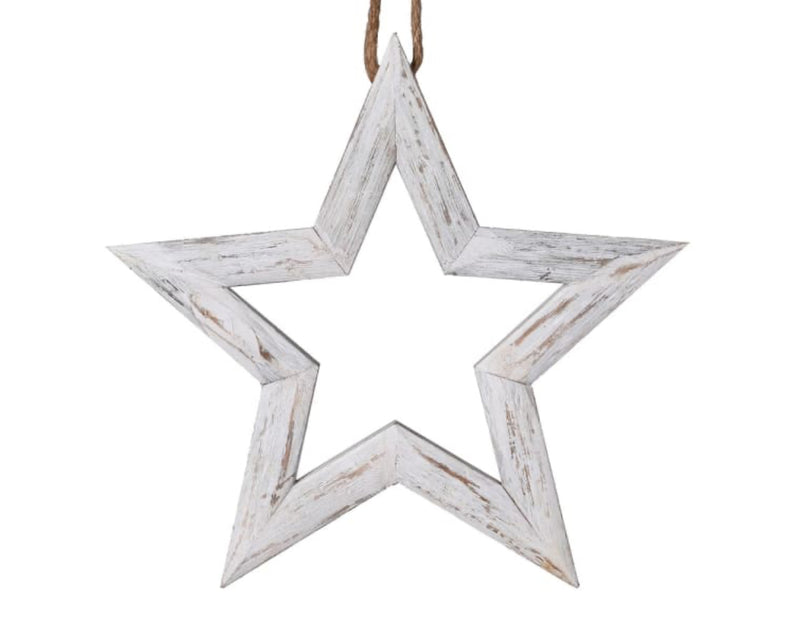 Large wooden hanging star white 32cm