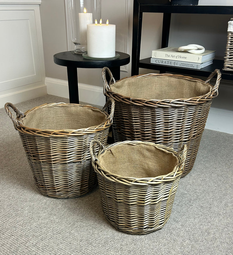 Chunky round woven lined basket 4 sizes