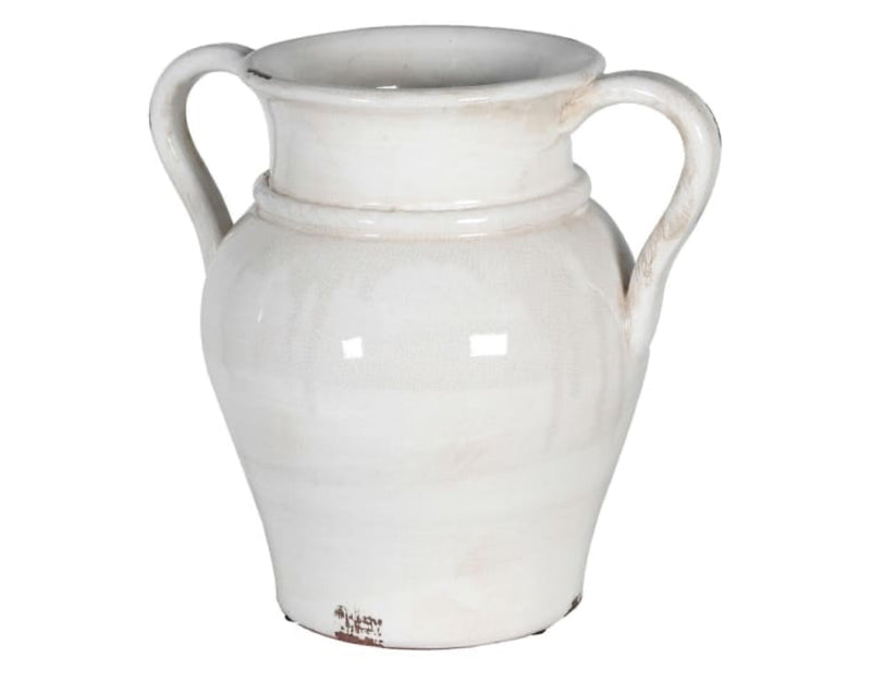 Distressed cream ceramic urn vase