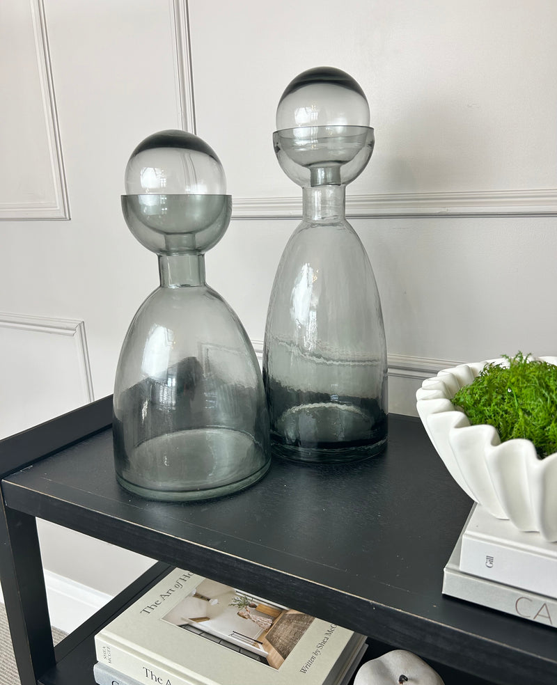 Grey glass bottle with round lid 2 sizes