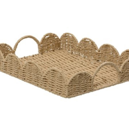 Scallop Edge Rattan Weave Tray With Handles