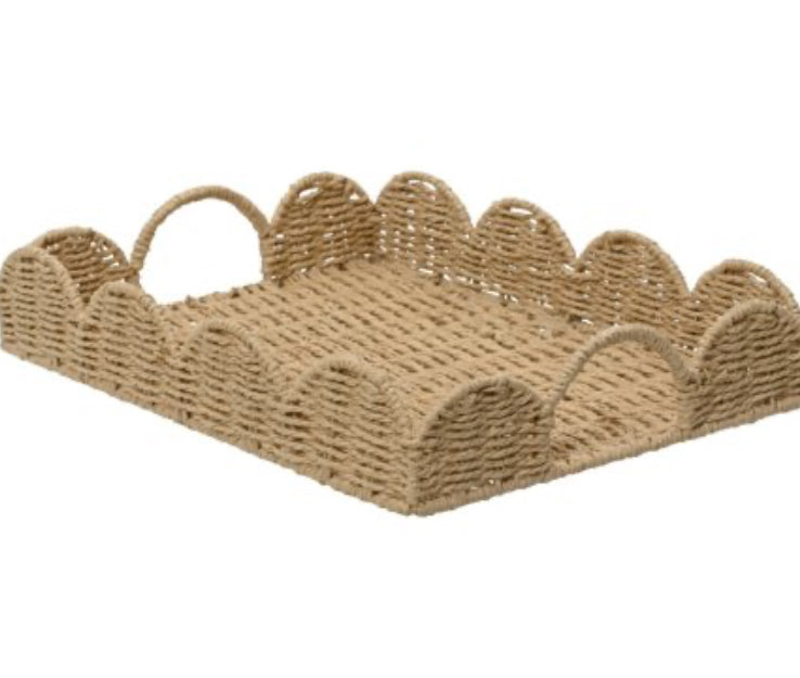 Scallop Edge Rattan Weave Tray With Handles