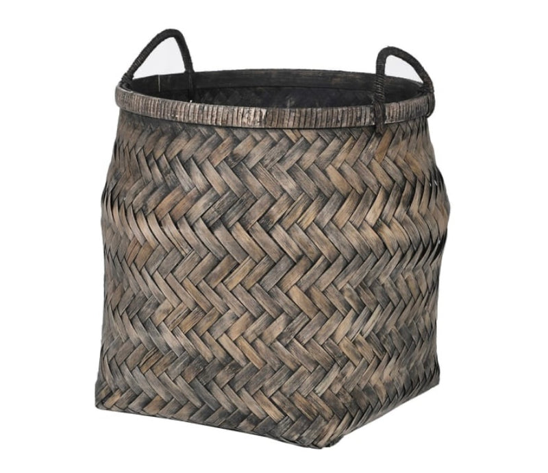 Distressed Bamboo Basket With Handles