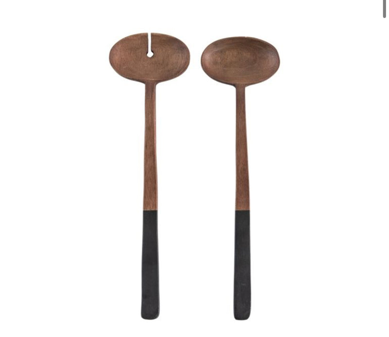 Lena dark wood black salad servers