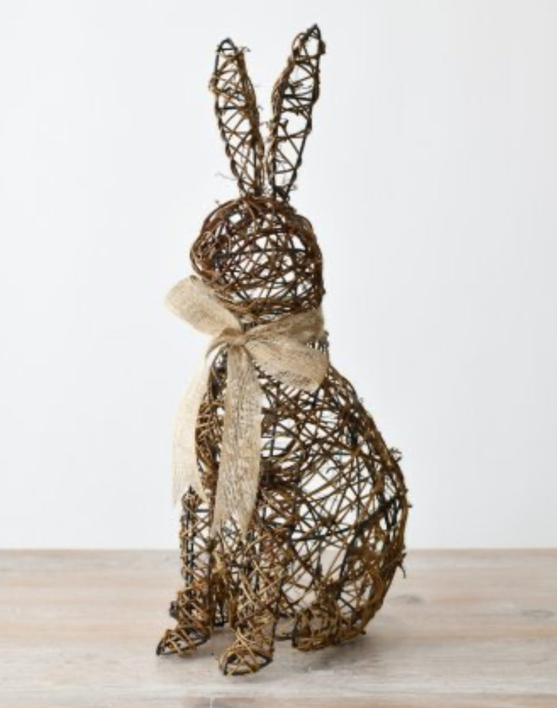 Woven rattan wicker rabbit bunny with woven bow 40cm Easter