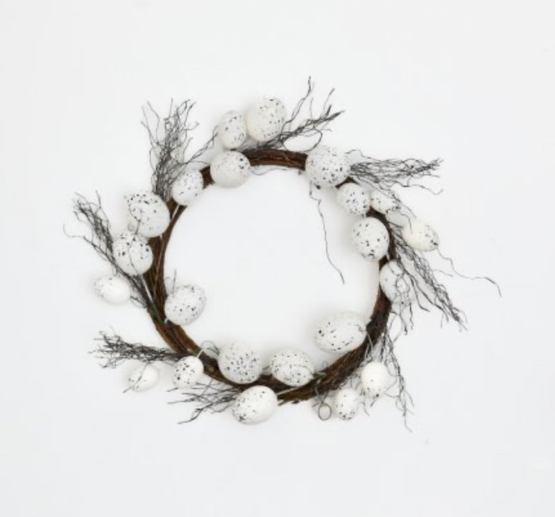 White Easter egg twig wreath 38cm