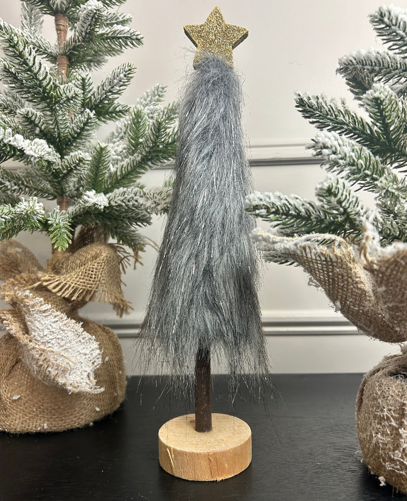 Wooden Fur Grey Christmas Tree Gold Star