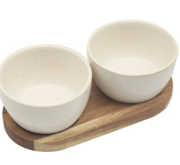 Double Ceramic Bowls on Tray